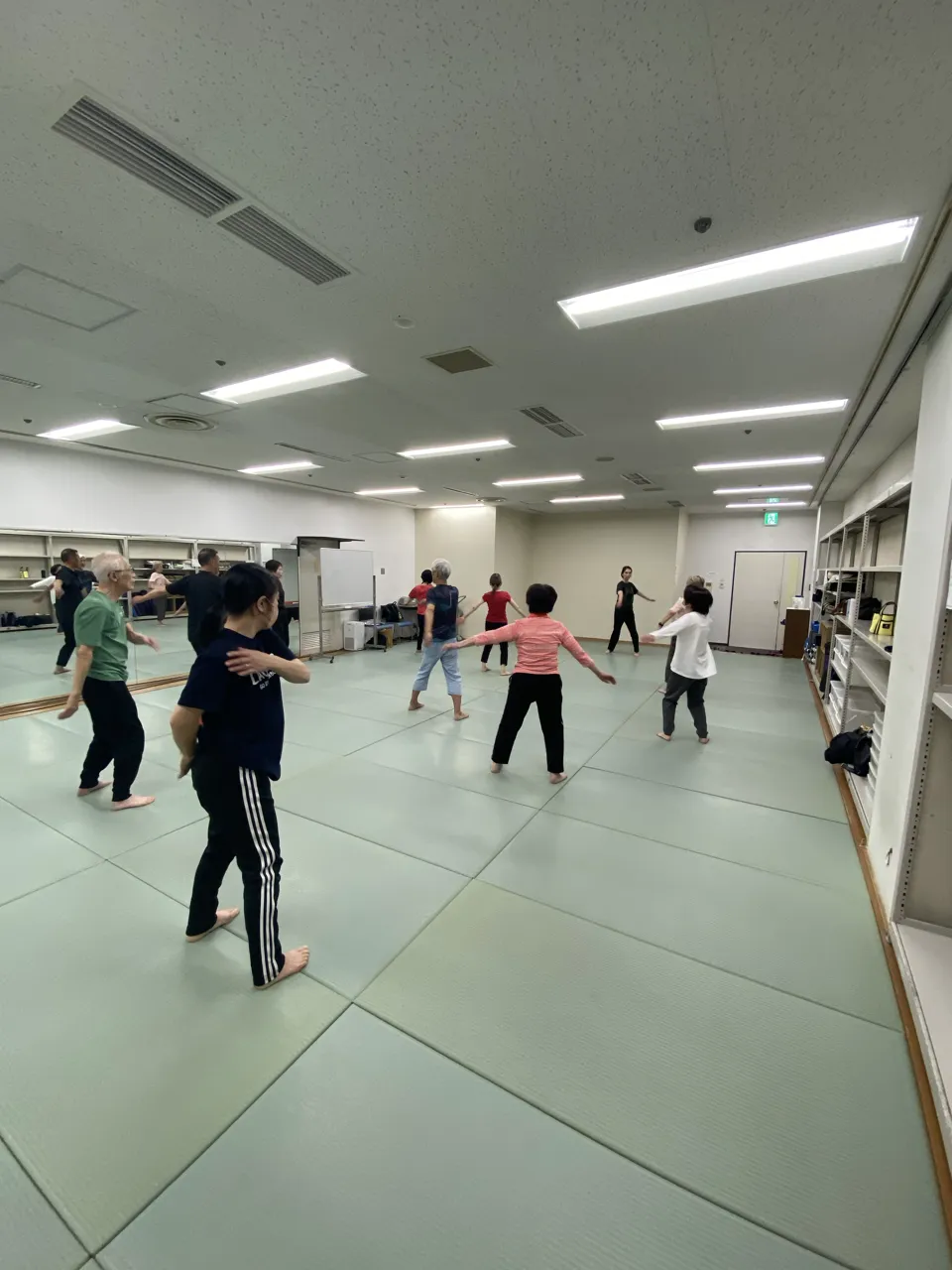 Participants practicing the Nishino Breathing Method at Camp Zama class